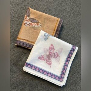 Set Of 2 VTG Hanae Mori Butterflies Cotton Handkerchief/Neckerchief  - 16” & 17”